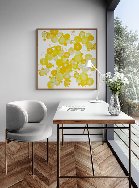 BILD `LEICHTIGKEIT`  gelb auf Premium-Leinwand 4cm. Als Auftragsarbeit, oder als limitierter Premium-Druck. Hier unten kannst du alle Infos unverbindlich erhalten - eine Preisliste, Farben und Formate. Fülle einfach das Formular aus: