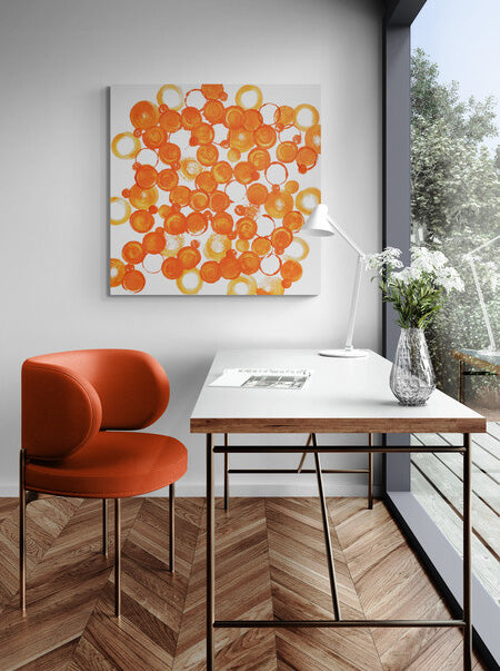 BILD `LEICHTIGKEIT`  orange auf Premium-Leinwand 4cm. Als Auftragsarbeit, oder als limitierter Premium-Druck. Hier unten kannst du alle Infos unverbindlich erhalten - eine Preisliste, Farben und Formate. Fülle einfach das Formular aus: